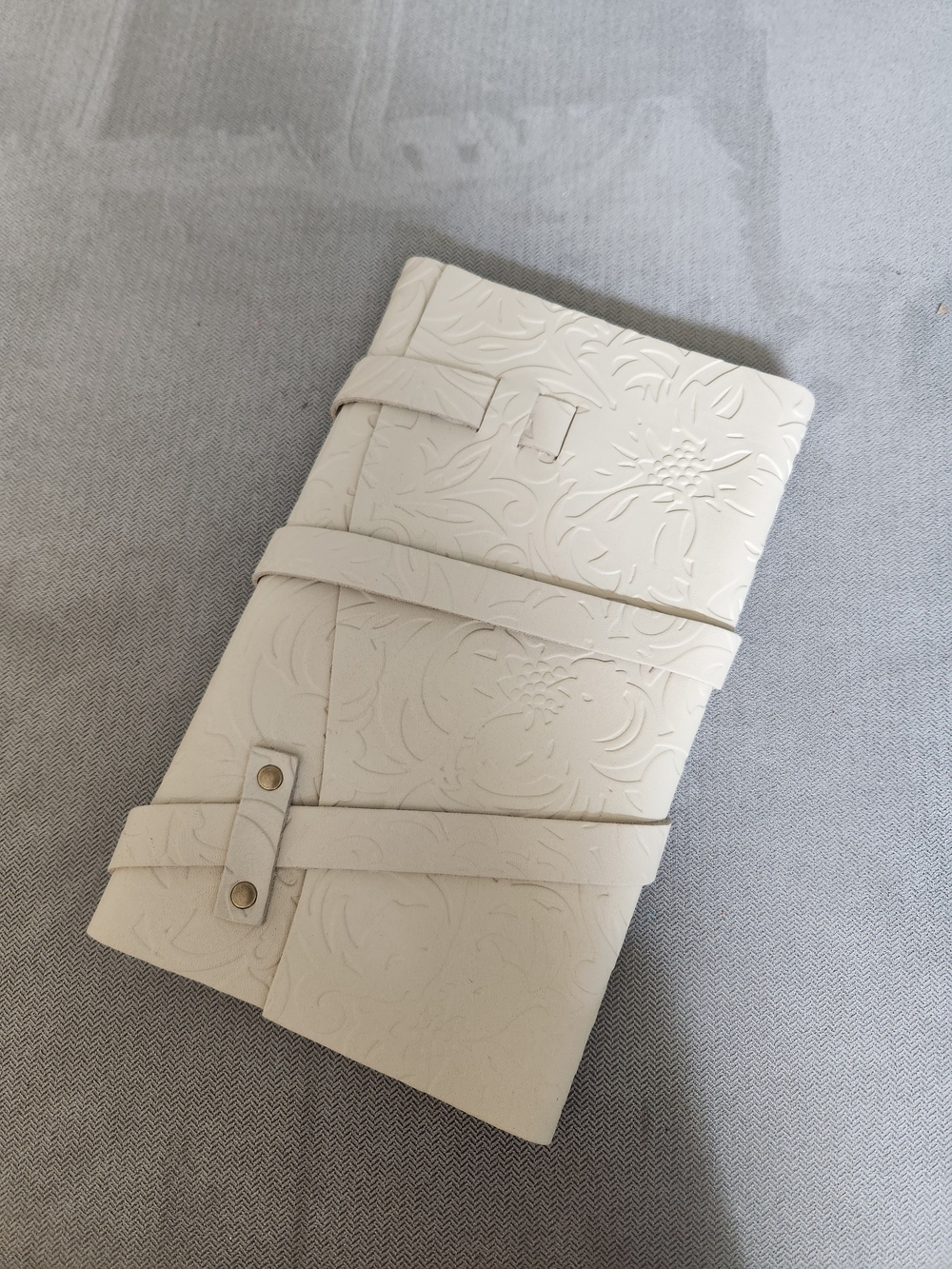 Portland Leather Cream Embossed Wrap Notebook